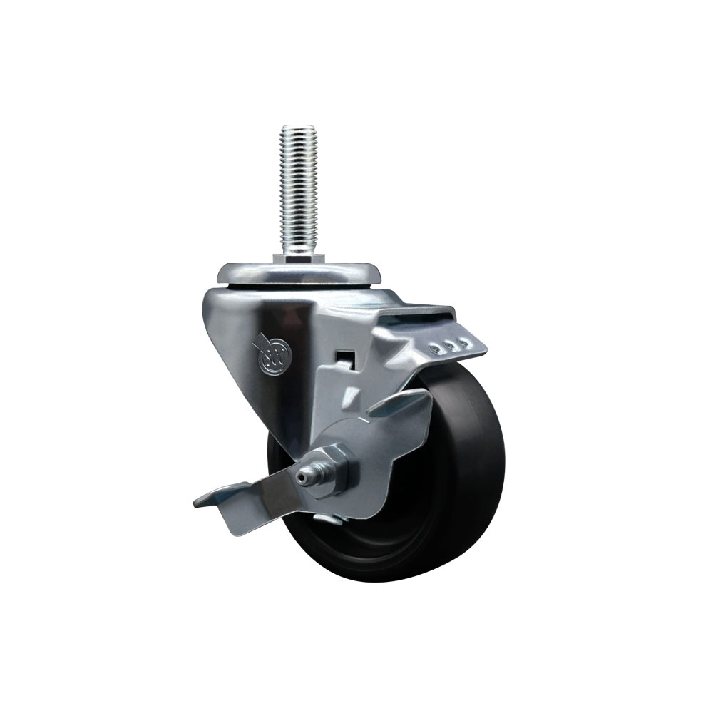 Service Caster Brand Replacement for Colson Caster 2.03354.52 MTG15 BRK1 - Polyolefin Swivel Threaded Stem Caster with 3" Black Wheel and 3/4" x 1-3/4" Stem & Top Locking Brake - 300 lbs Capacity/Caster — photo 1