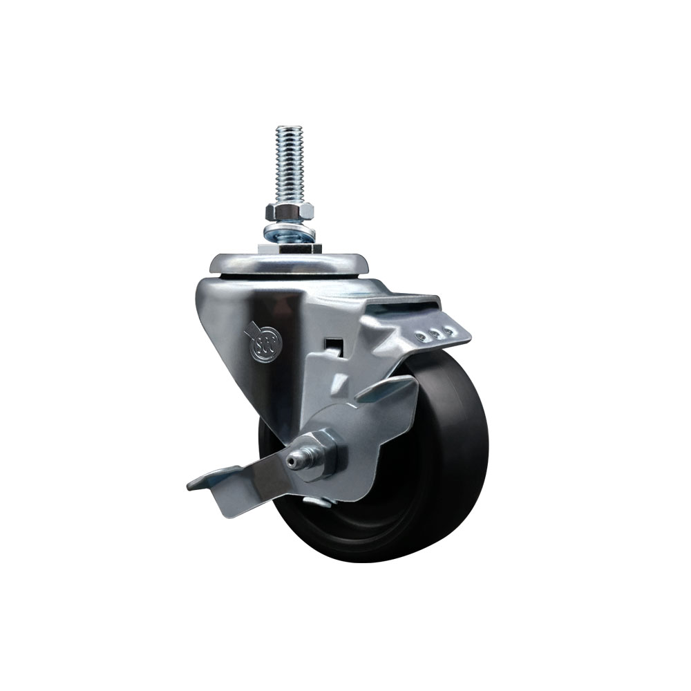 3" Swivel Caster with 10mm Threaded Stem and Polyolefin Wheel and Brake - 300 lbs. Capacity - Service Caster Brand — photo 1