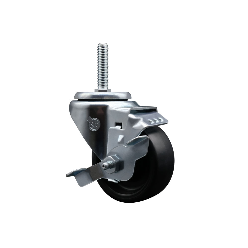 Polyolefin Swivel Threaded Stem Caster Wheel with 3 Inch Black Wheel and 5/8" Stem and Top Lock Brake - 300 lbs. Capacity/Caster - Service Caster Brand — photo 1