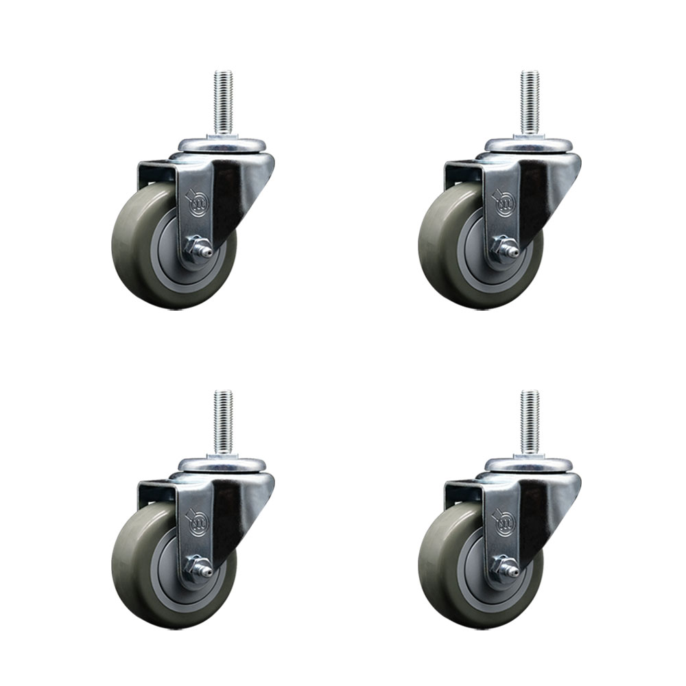 Polyurethane Swivel Threaded Stem Caster Set of 4 w/3" x 1.25" Gray Wheels and 5/8" Stems - Includes 4 Swivel - 1,200 lbs Total Capacity - Service Caster Brand — photo 1