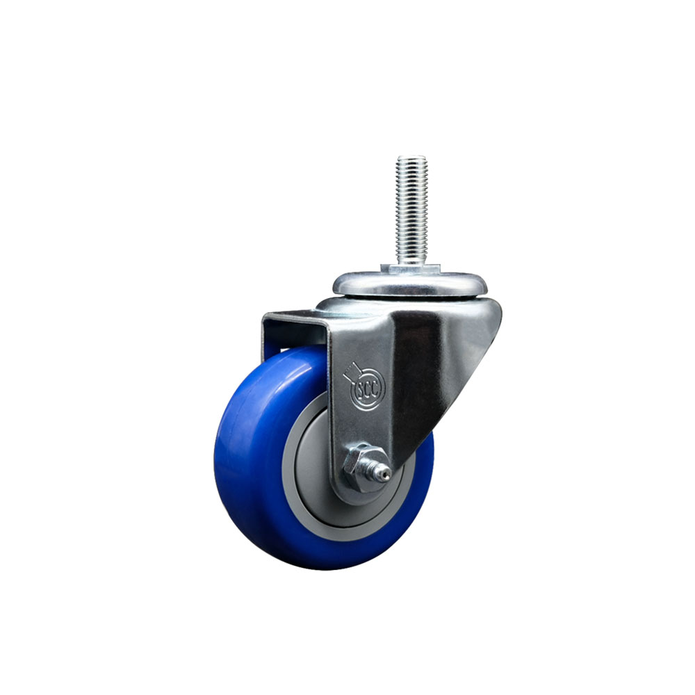 Polyurethane Swivel Threaded Stem Caster w/3" x 1.25" Blue Wheel and 5/8" Stem - 300 lbs Capacity/Caster - Service Caster Brand — photo 1