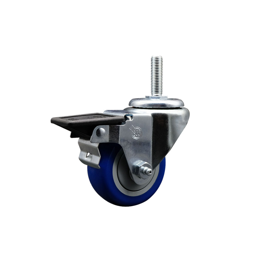 Polyurethane Swivel Threaded Stem Caster w/3" x 1.25" Blue Wheel and 3/4" Stem & Posi Locking Brake - 300 lbs Capacity/Caster - Service Caster Brand — photo 1