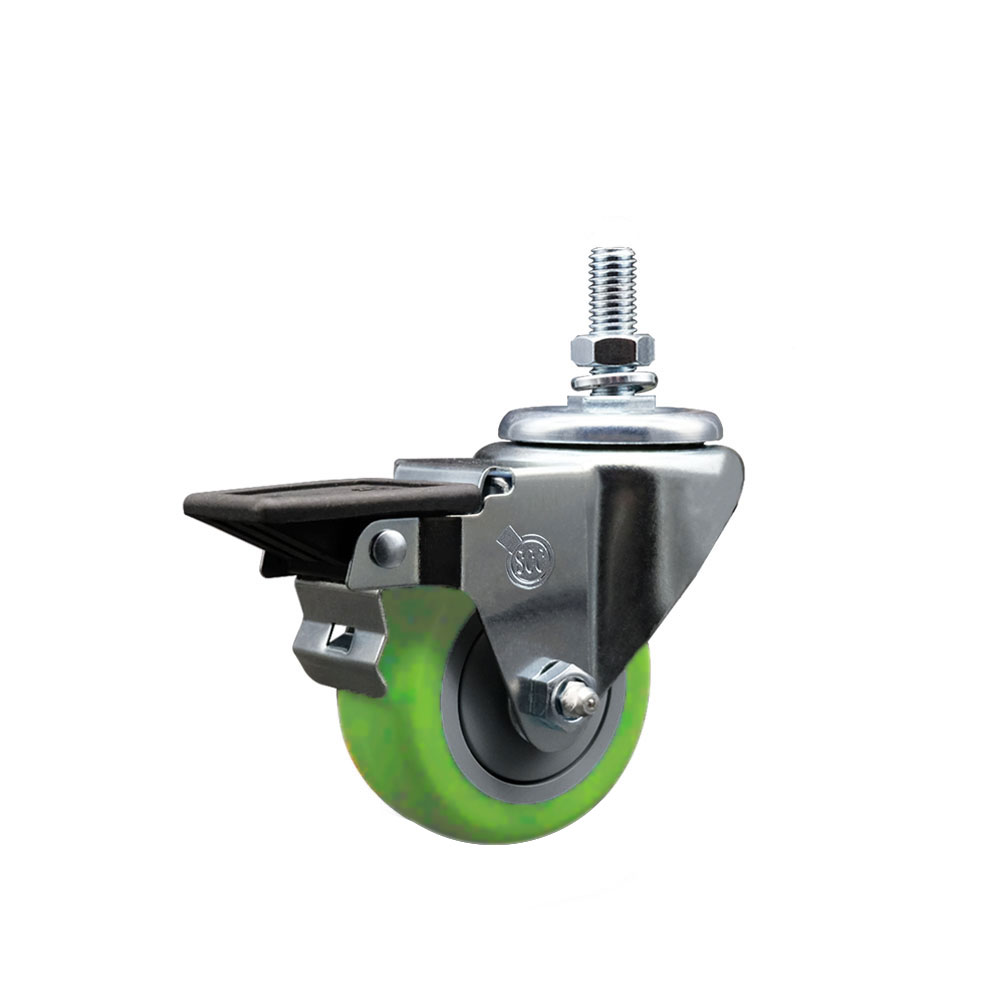 Polyurethane Swivel Threaded Stem Caster w/3" x 1.25" Green Wheel and 1/2" Stem & Posi Locking Brake - 300 lbs Capacity/Caster - Service Caster Brand — photo 1