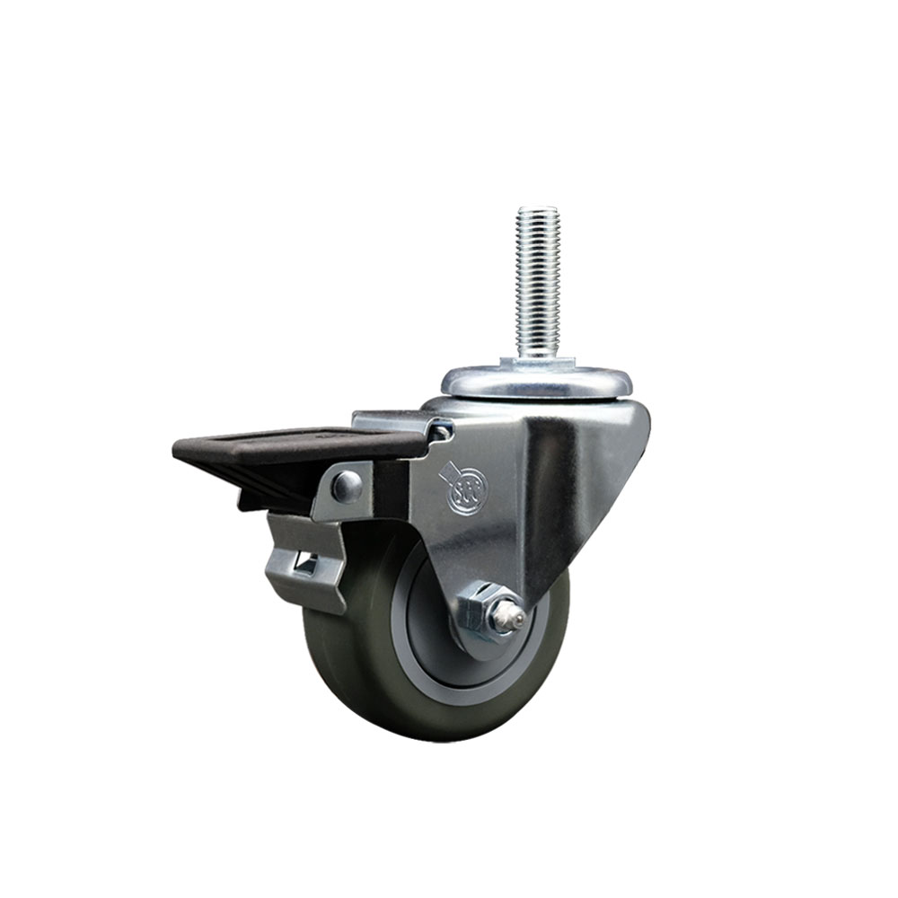 Polyurethane Swivel Threaded Stem Caster w/3" x 1.25" gray Wheel and 5/8" Stem & Posi Locking Brake - 300 lbs Capacity/Caster - Service Caster Brand — photo 1