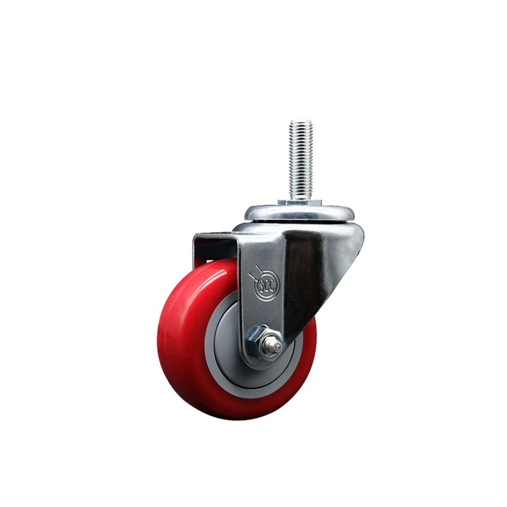 Polyurethane Swivel Threaded Stem Caster w/3" x 1.25" Red Wheel and 5/8" Stem - 300 lbs Capacity/Caster - Service Caster Brand — photo 1