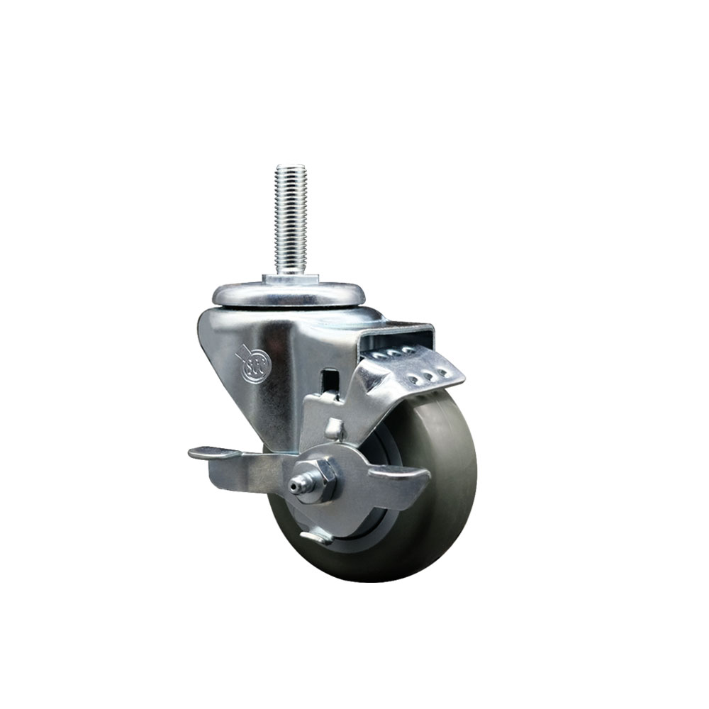 Polyurethane Swivel Threaded Stem Caster w/3" x 1.25" gray Wheel and 3/4" Stem & Top Locking Brake - 300 lbs Capacity/Caster - Service Caster Brand — photo 1