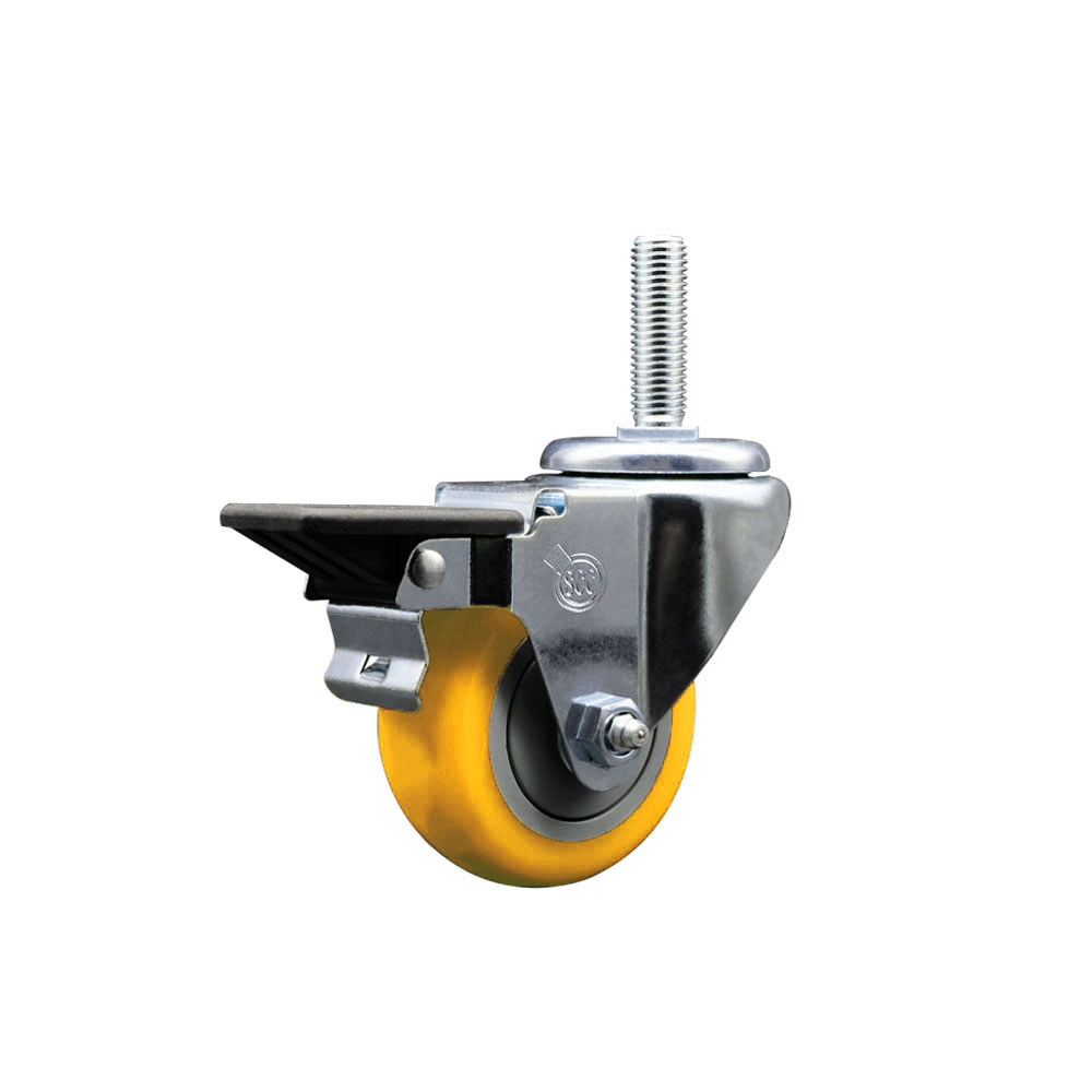 Polyurethane Swivel Threaded Stem Caster w/3" x 1.25" Yellow Wheel and 3/4" Stem & Posi Locking Brake - 300 lbs Capacity/Caster - Service Caster Brand — photo 1