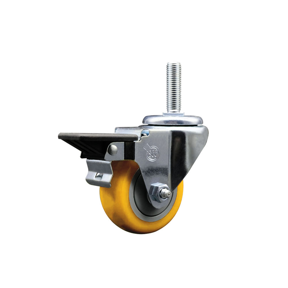 Polyurethane Swivel Threaded Stem Caster w/3" x 1.25" Yellow Wheel and 5/8" Stem & Posi Locking Brake - 300 lbs Capacity/Caster - Service Caster Brand — photo 1