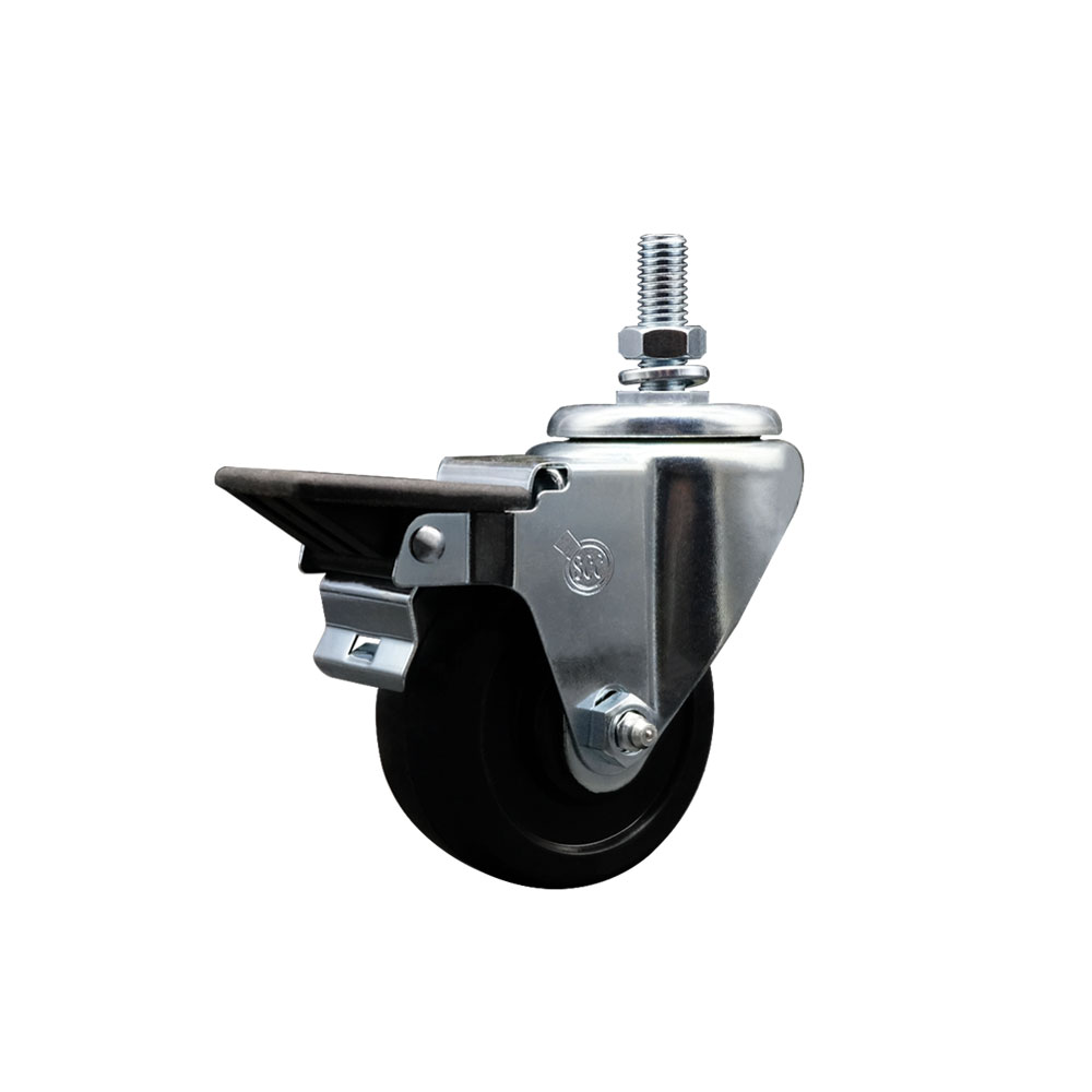 Soft Rubber Swivel Threaded Stem Caster w/3" x 1.25" Black Wheel and 10MM Stem & Posi Locking Brake - 175 lbs Capacity/Caster - Service Caster Brand — photo 1