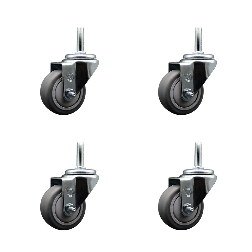Thermoplastic Rubber Swivel Threaded Stem Caster Set of 4 w/3" x 1.25" Gray Wheels and 5/8" Stems - Includes 4 Swivel - 840 lbs Total Capacity - Service Caster Brand — photo 1