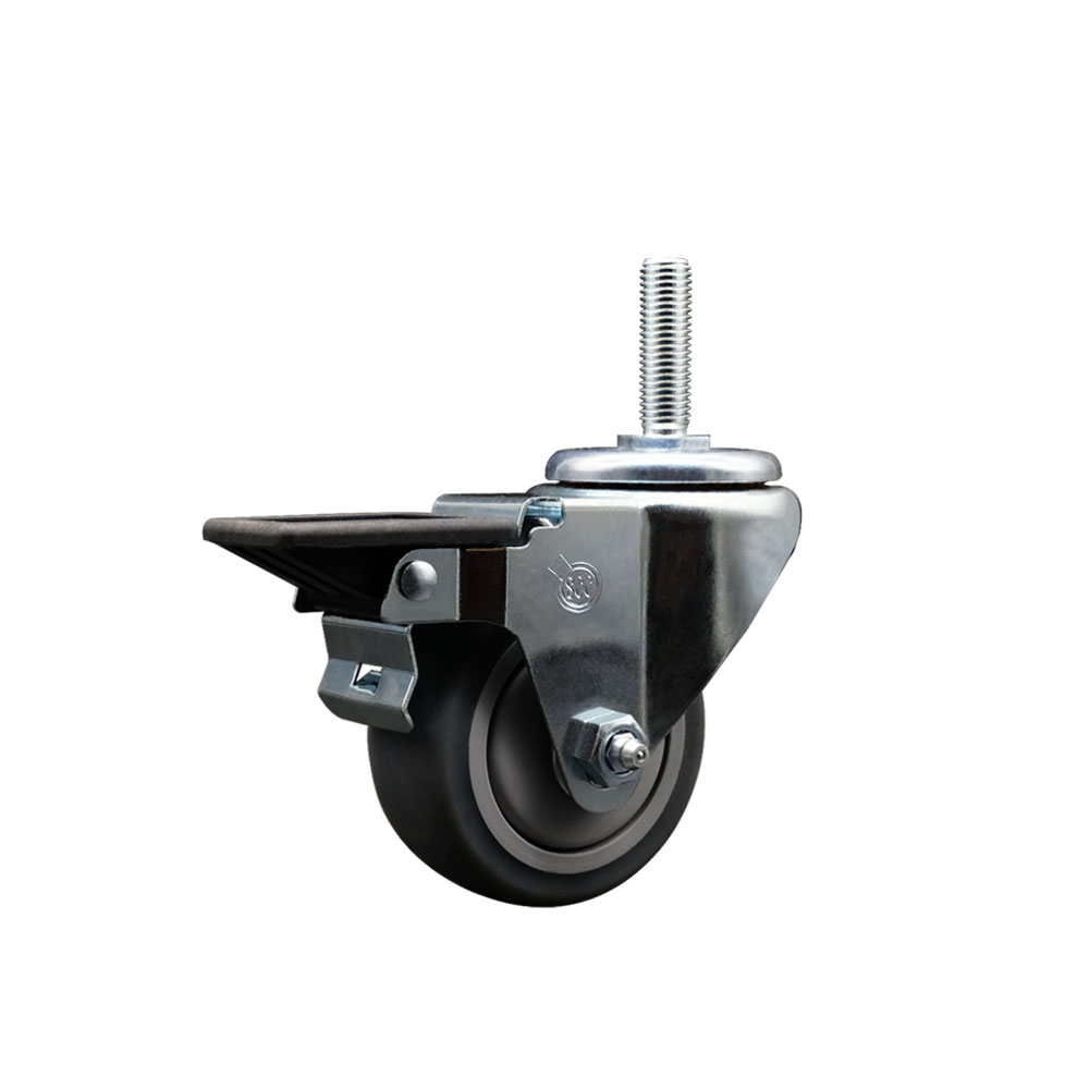 Thermoplastic Rubber Swivel Threaded Stem Caster - 3" x 1.25" Gray Wheel and 3/4" Stem & Posi Locking Brake - 210 lbs Capacity/Caster - Service Caster Brand — photo 1