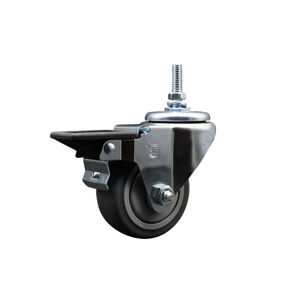 Thermoplastic Rubber Swivel Threaded Stem Caster - 3" x 1.25" Gray Wheel and 12MM Stem & Posi Locking Brake - 210 lbs Capacity/Caster - Service Caster Brand — photo 1