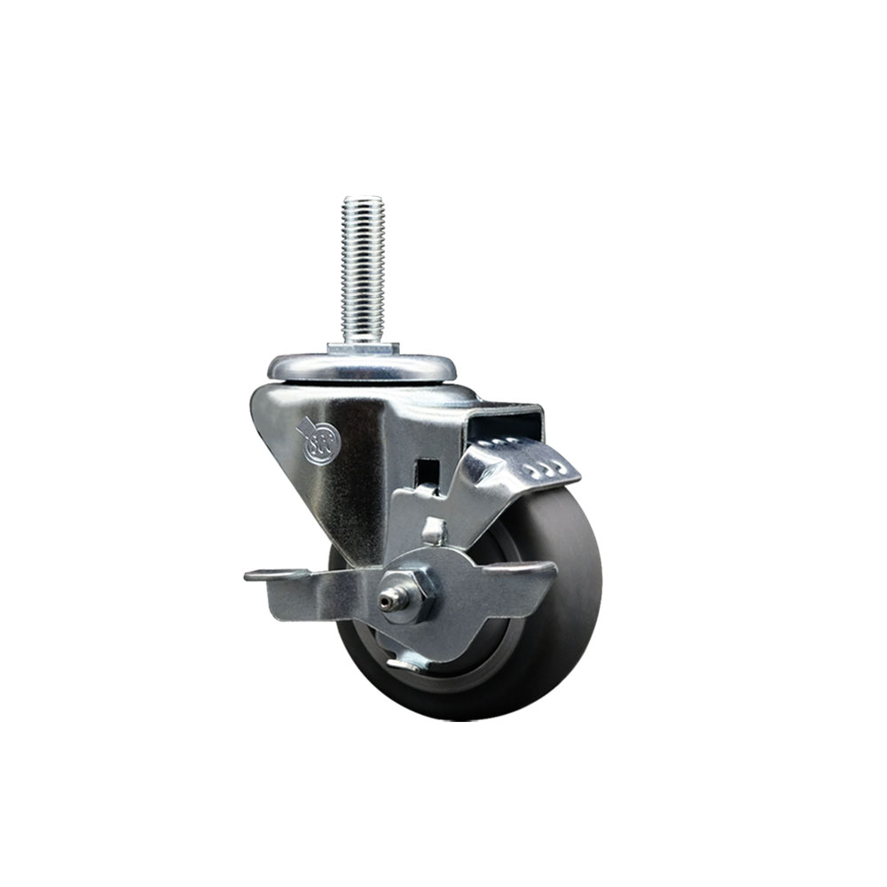 Thermoplastic Rubber Swivel Threaded Stem Caster - 3" x 1.25" Gray Wheel and 5/8" Stem & Top Locking Brake - 210 lbs Capacity/Caster - Service Caster Brand — photo 1