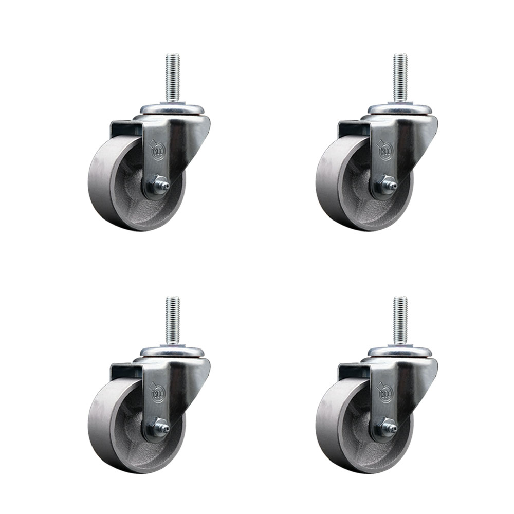Semi Steel Cast Iron Swivel Threaded Stem Caster w/Roller Bearing Set of 4 w/3" x 1.5" Silver Wheels and 5/8" Stems - Includes 4 with Posi Lock Brakes - 1200 lbs Total Capacity - Service Caster Brand — photo 1