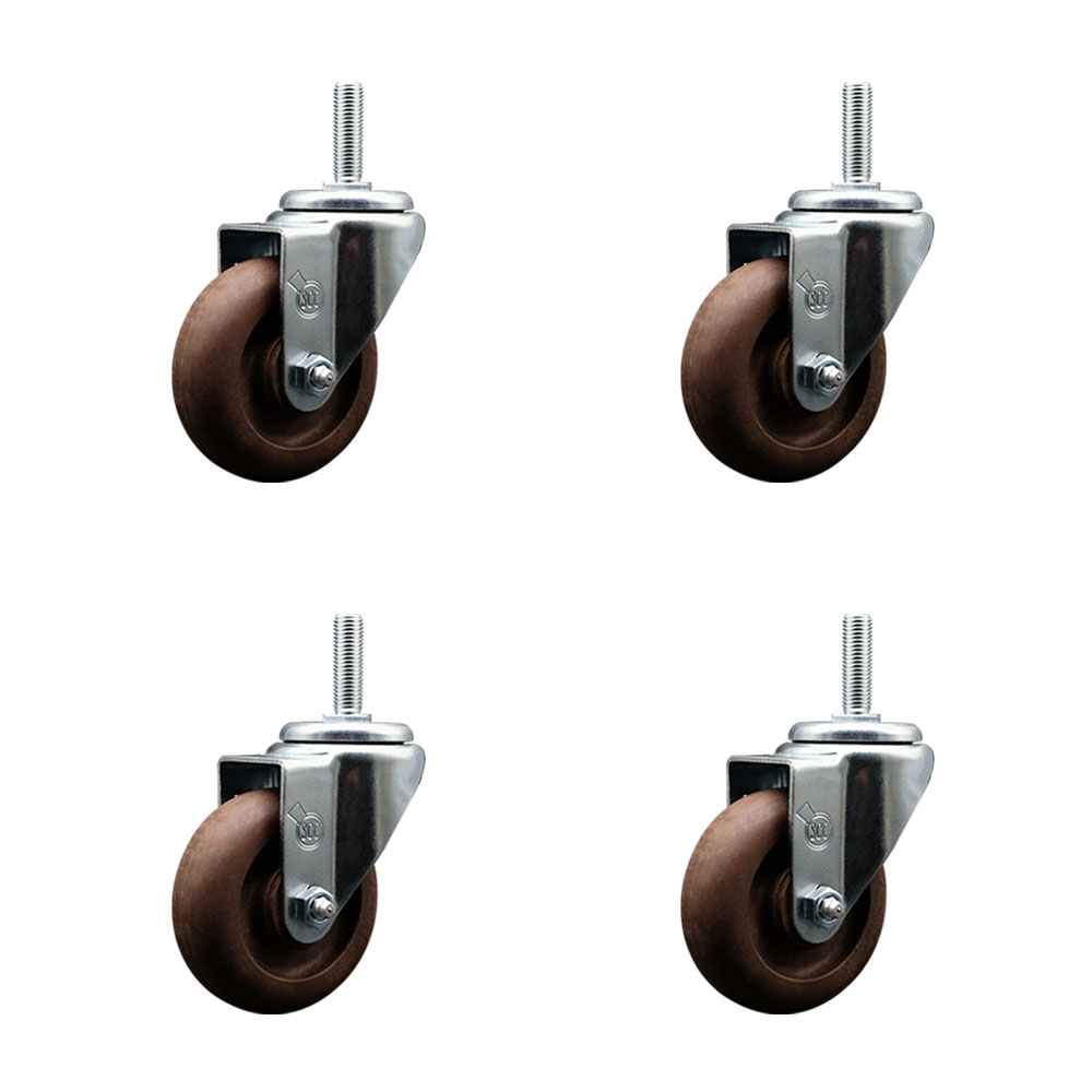 High Temp Glass Filled Nylon Swivel Threaded Stem Caster Set of 4 w/3.5" x 1.25" Brown Wheels and 3/4" Stems - Includes 4 Swivel - 1400 lbs Total Capacity - Service Caster Brand — photo 1