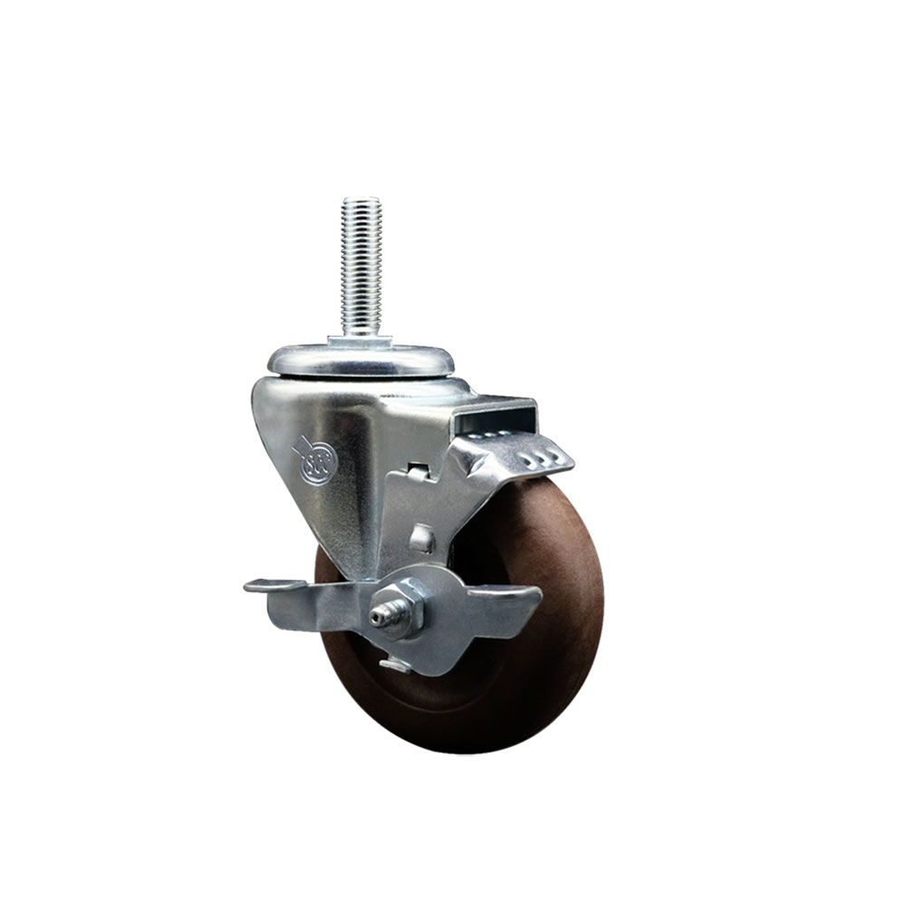 High Temp Glass Filled Nylon Swivel Threaded Stem Caster w/3.5" x 1.25" Brown Wheel and 3/4" Stem & Top Locking Brake - 350 lbs Capacity/Caster - Service Caster Brand — photo 1
