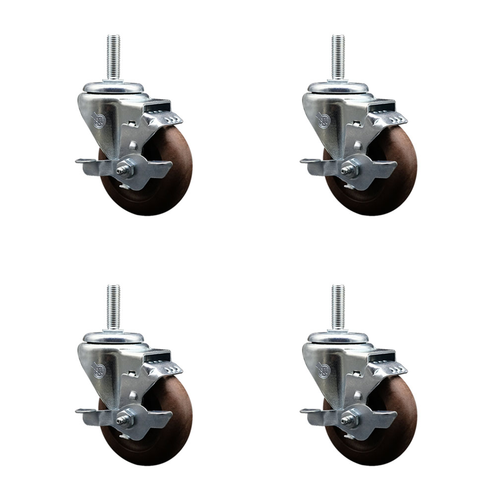High Temp Glass Filled Nylon Swivel Threaded Stem Caster Set of 4 w/3.5" x 1.25" Brown Wheels and 5/8" Stems - Includes 4 Swivel - 1400 lbs Total Capacity - Service Caster Brand — photo 1