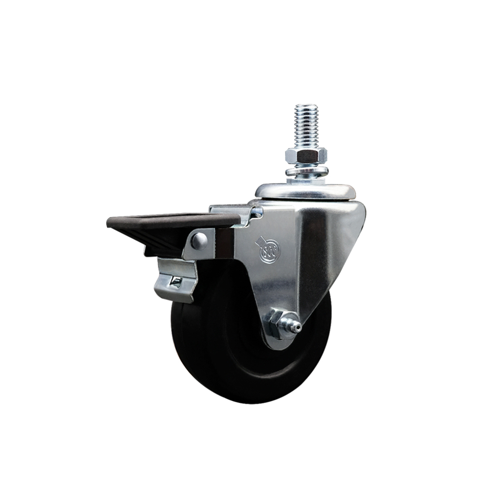 Hard Rubber Swivel Threaded Stem Caster w/3.5" x 1.25" Black Wheel and 1/2" Stem & Posi Locking Brake - 285 lbs Capacity/Caster - Service Caster Brand — photo 1