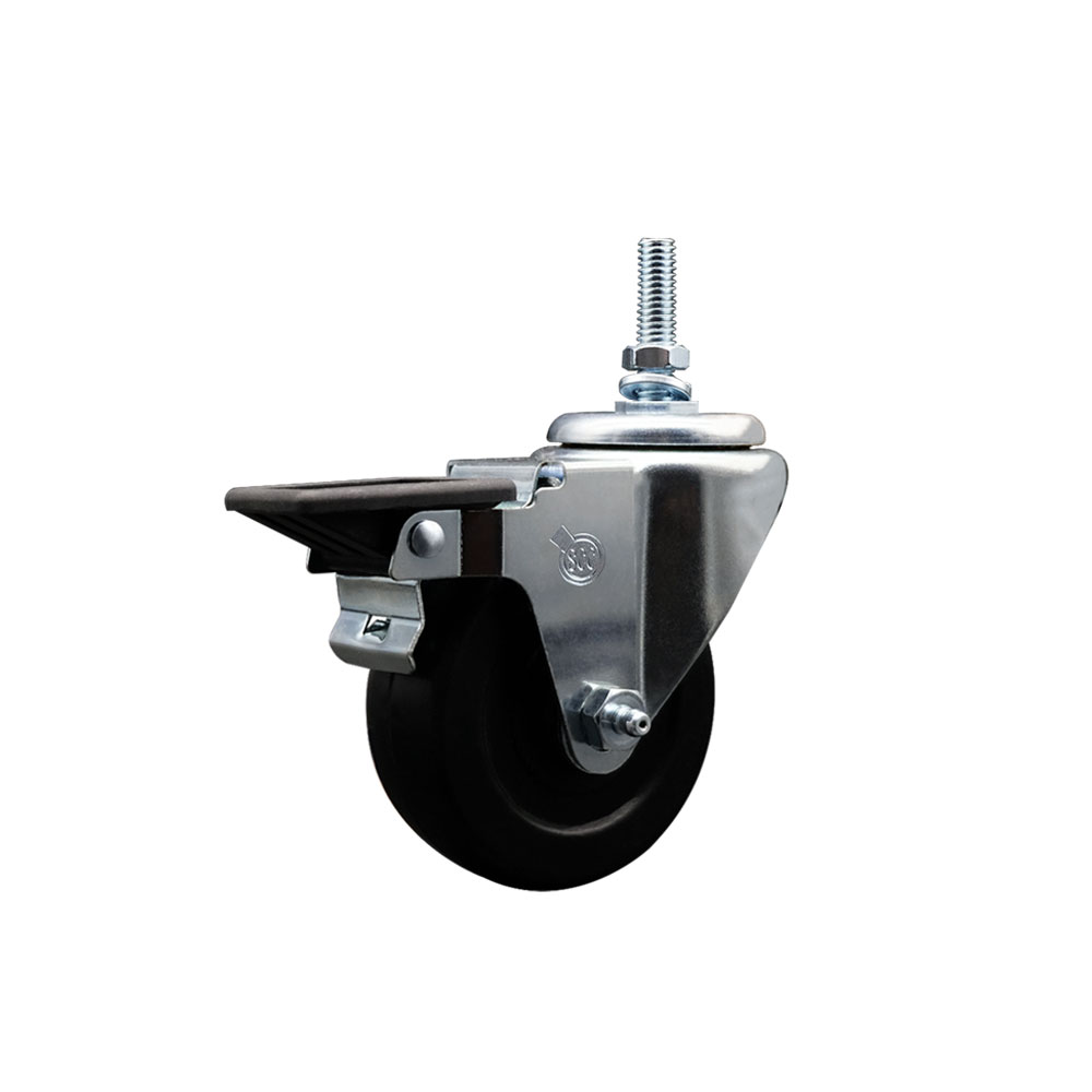 Hard Rubber Swivel Threaded Stem Caster w/3.5" x 1.25" Black Wheel and 3/8" Stem & Posi Locking Brake - 285 lbs Capacity/Caster - Service Caster Brand — photo 1