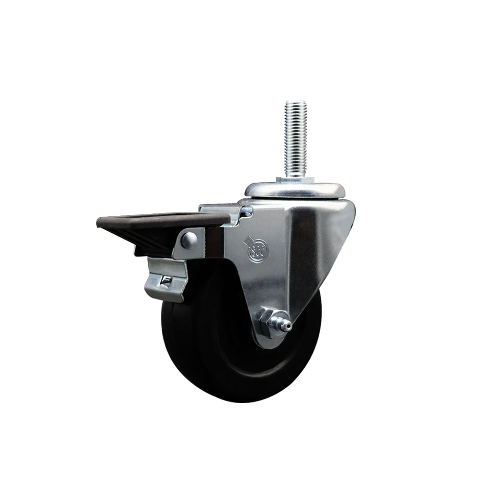 Soft Rubber Swivel Threaded Stem Caster w/3.5" x 1.25" Black Wheel and 5/8" Stem & Posi Locking Brake - 200 lbs Capacity/Caster - Service Caster Brand — photo 1