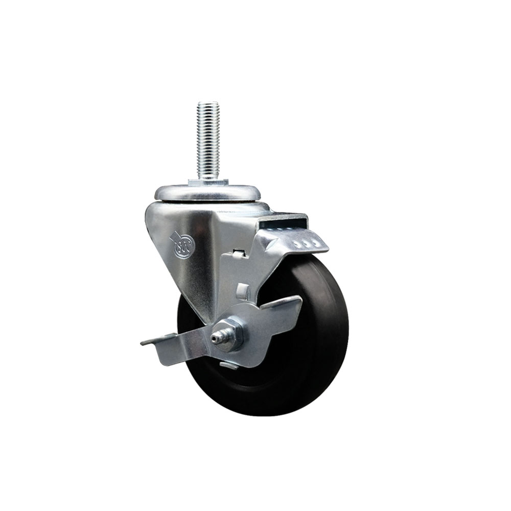 Hard Rubber Swivel Threaded Stem Caster w/3.5" x 1.25" Black Wheel and 3/4" Stem & Top Locking Brake - 300 lbs Capacity/Caster - Service Caster Brand — photo 1