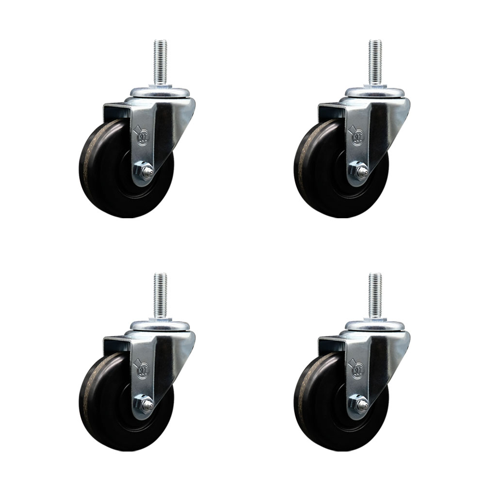 Phenolic Swivel Threaded Stem Caster Set of 4 w/3.5" x 1.25" Black Wheels and 3/4" Stems - Includes 4 Swivel - 1200 lbs Total Capacity - Service Caster Brand — photo 1