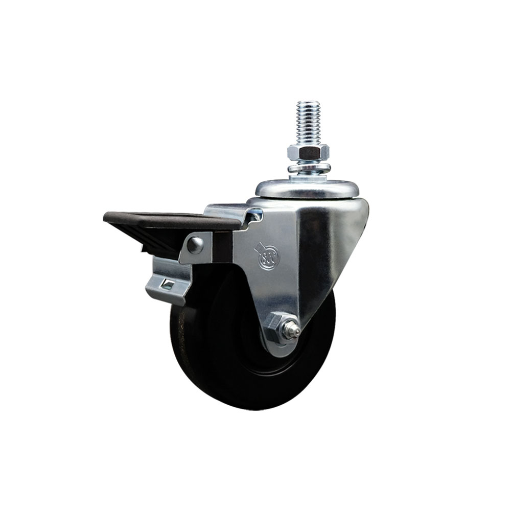 Phenolic Swivel Threaded Stem Caster w3.5" x 1.25" Black Wheel and 1/2" Stem & Posi Locking Brake - 300 lbs Capacity/Caster - Service Caster Brand — photo 1