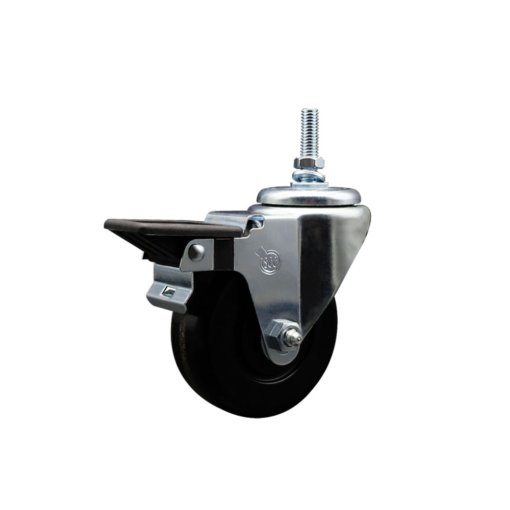 Phenolic Swivel Threaded Stem Caster w/3.5" x 1.25" Black Wheel and 3/8" Stem & Posi Locking Brake - 300 lbs Capacity/Caster - Service Caster Brand — photo 1