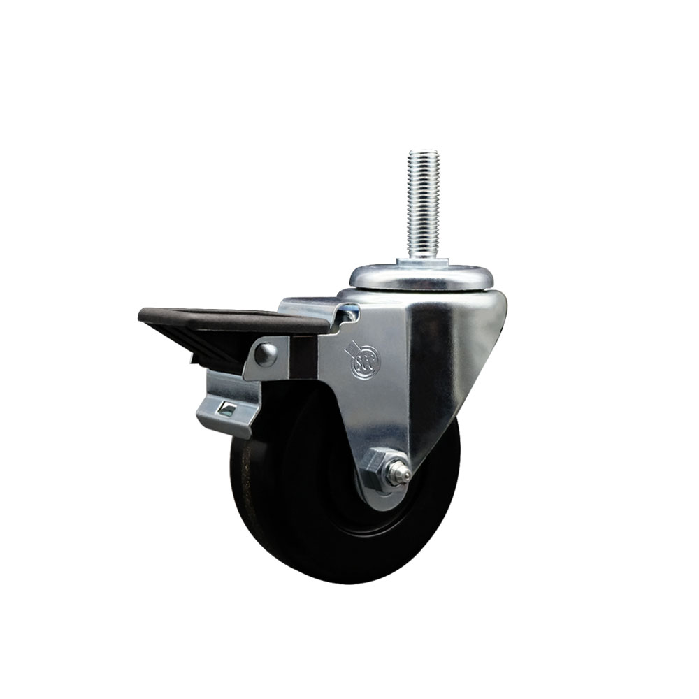 Phenolic Swivel Threaded Stem Caster w/3.5" x 1.25" Black Wheel and 5/8" Stem & Posi Locking Brake - 300 lbs Capacity/Caster - Service Caster Brand — photo 1