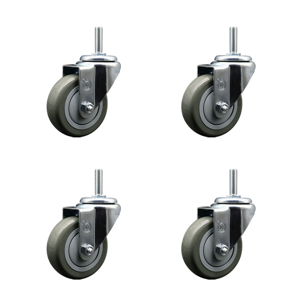 Polyurethane Swivel Threaded Stem Caster Set of 4 w/3.5" x 1.25" Gray Wheels and 3/4" Stems - Includes 4 Swivel - 1,200 lbs Total Capacity - Service Caster Brand — photo 1
