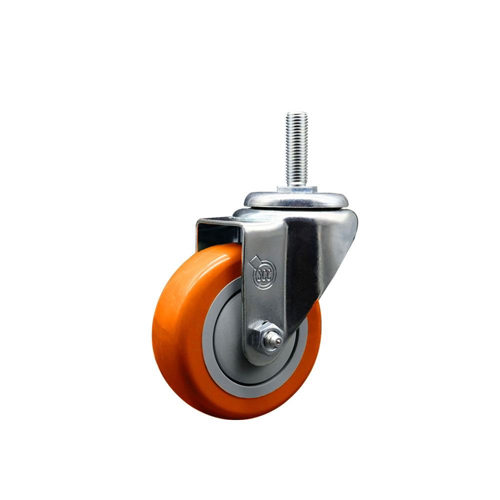 Polyurethane Swivel Threaded Stem Caster w/3.5" x 1.25" Orange Wheel and 3/4" Stem - 300 lbs Capacity/Caster - Service Caster Brand — photo 1