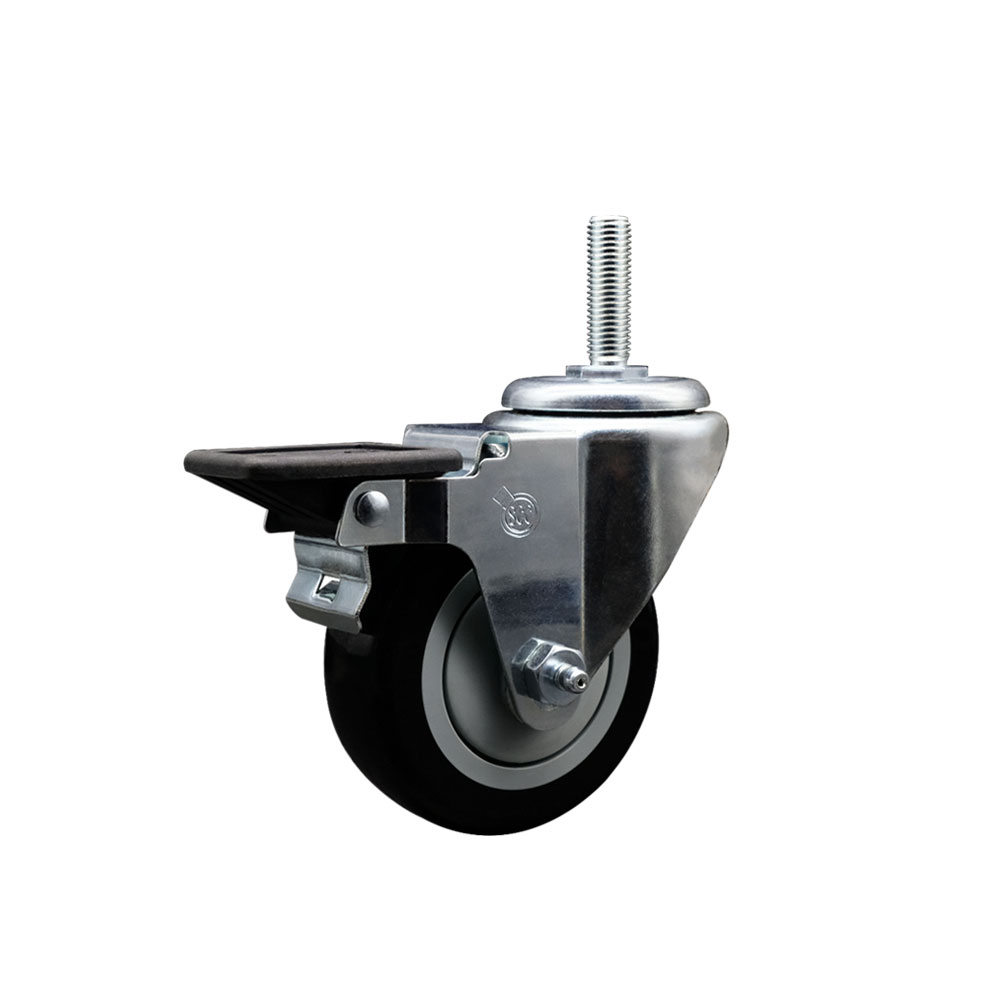 Polyurethane Swivel Threaded Stem Caster w/3.5" x 1.25" Black Wheel and 3/4" Stem & Posi Locking Brake - 300 lbs Capacity/Caster - Service Caster Brand — photo 1