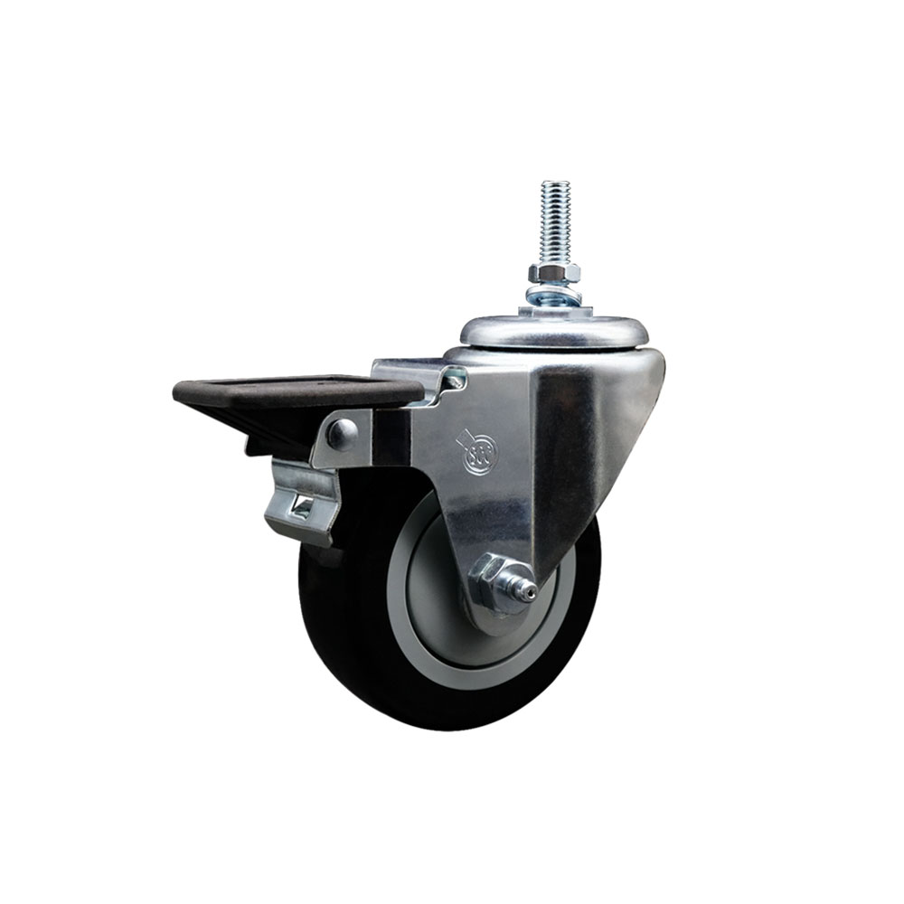 Polyurethane Swivel Threaded Stem Caster w/3.5" x 1.25" Black Wheel and 12MM Stem & Posi Locking Brake - 300 lbs Capacity/Caster - Service Caster Brand — photo 1