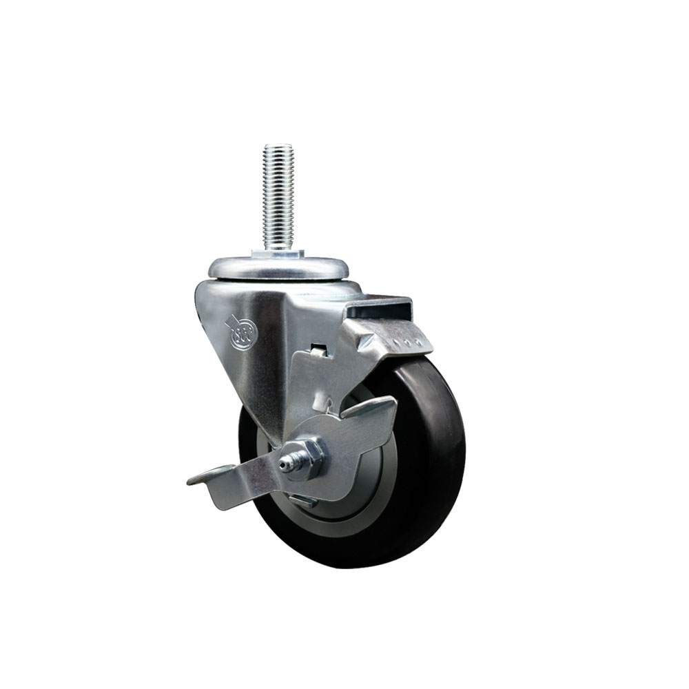 Polyurethane Swivel Threaded Stem Caster w/3.5" x 1.25" Black Wheel and 5/8" Stem & Top Locking Brake - 300 lbs Capacity/Caster - Service Caster Brand — photo 1