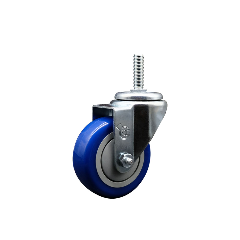 Polyurethane Swivel Threaded Stem Caster w/3.5" x 1.25" Blue Wheel and 3/4" Stem - 300 lbs Capacity/Caster - Service Caster Brand — photo 1