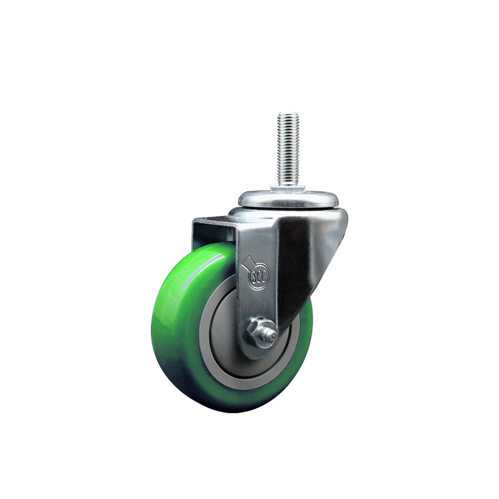 Polyurethane Swivel Threaded Stem Caster w/3.5" x 1.25" Green Wheel and 3/4" Stem - 300 lbs Capacity/Caster - Service Caster Brand — photo 1