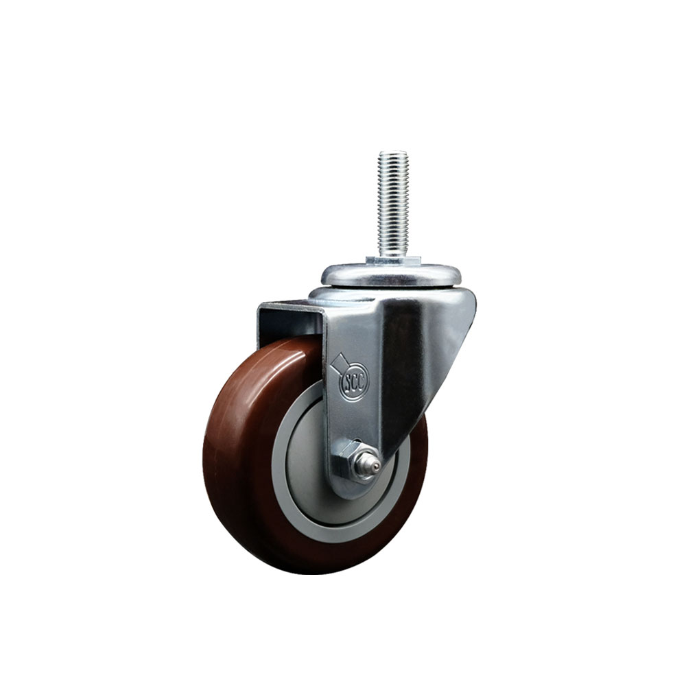 Polyurethane Swivel Threaded Stem Caster w/3.5" x 1.25" Maroon Wheel and 3/4" Stem - 300 lbs Capacity/Caster - Service Caster Brand — photo 1
