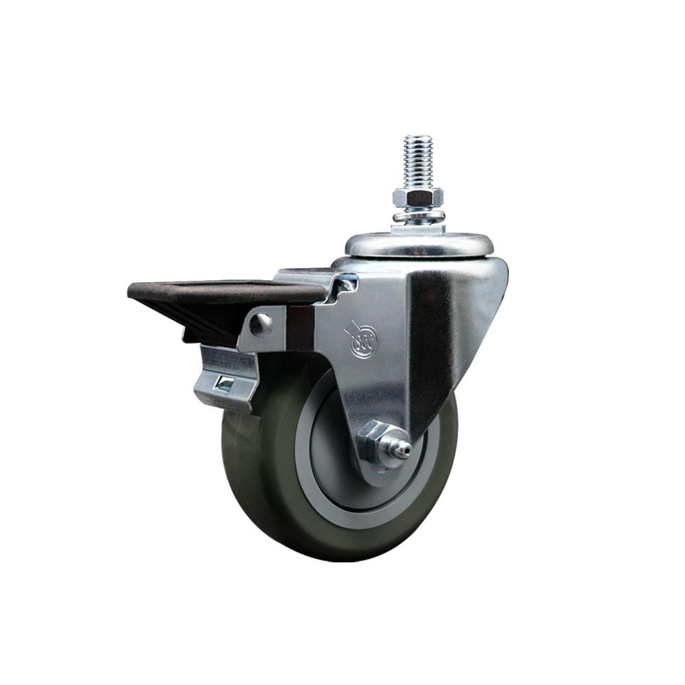 Polyurethane Swivel Threaded Stem Caster w/3.5" x 1.25" gray Wheel and 1/2" Stem & Posi Locking Brake - 300 lbs Capacity/Caster - Service Caster Brand — photo 1