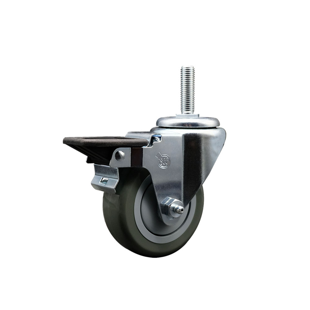 Polyurethane Swivel Threaded Stem Caster w/3.5" x 1.25" gray Wheel and 5/8" Stem & Posi Locking Brake - 300 lbs Capacity/Caster - Service Caster Brand — photo 1