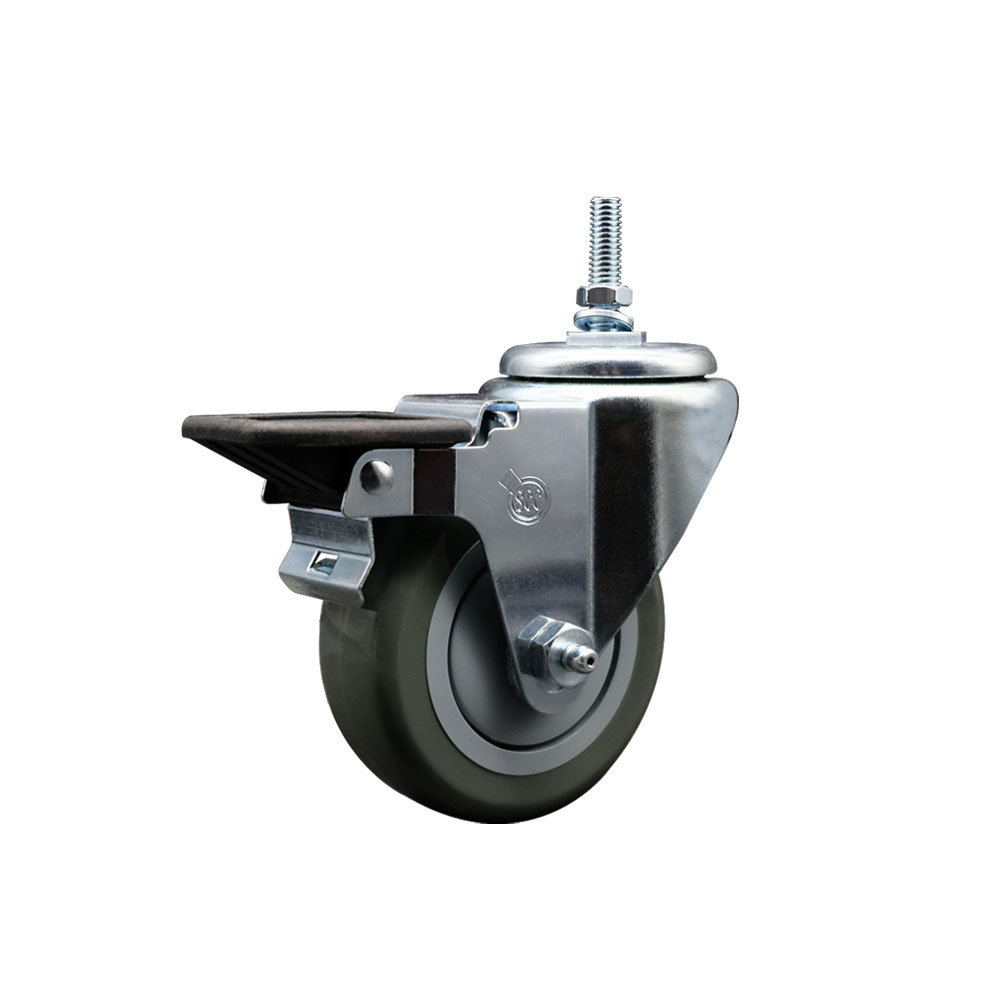 Polyurethane Swivel Threaded Stem Caster w/3.5" x 1.25" gray Wheel and 12MM Stem & Posi Locking Brake - 300 lbs Capacity/Caster - Service Caster Brand — photo 1