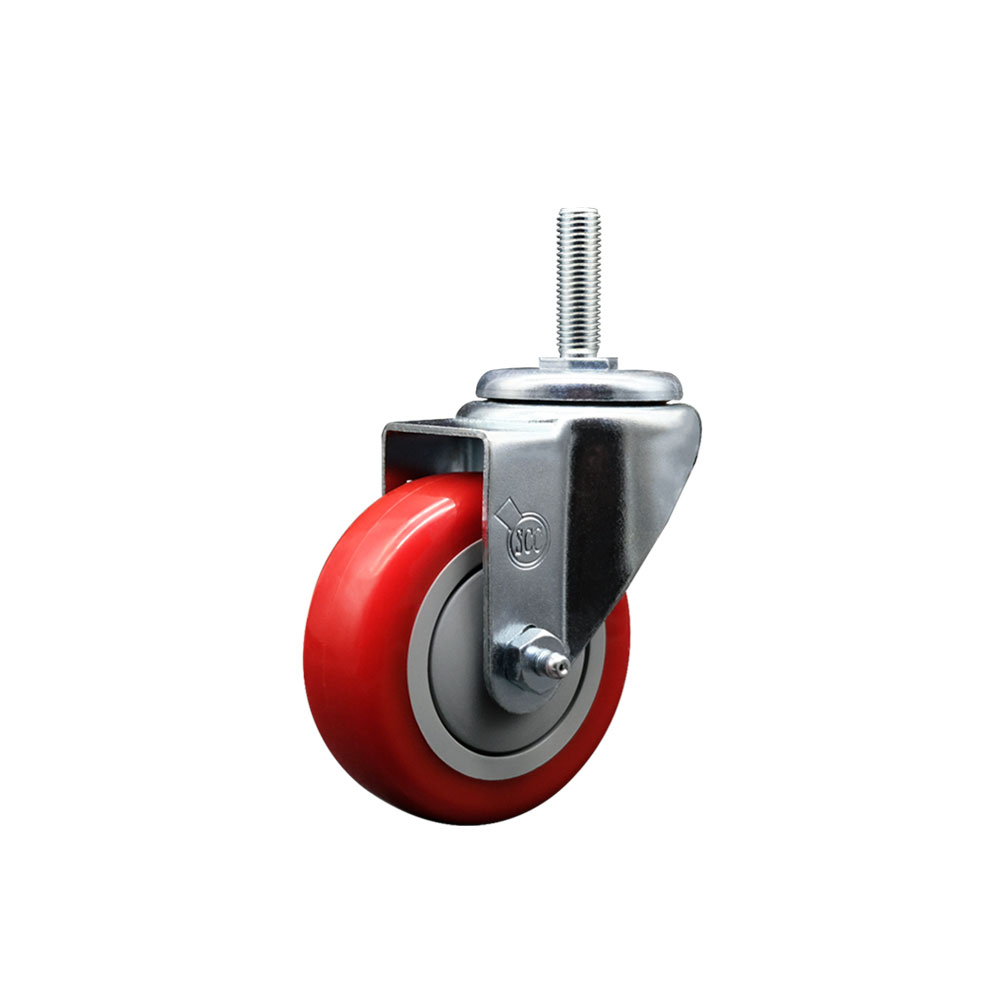 Polyurethane Swivel Threaded Stem Caster w/3.5" x 1.25" Red Wheel and 3/4" Stem - 300 lbs Capacity/Caster - Service Caster Brand — photo 1