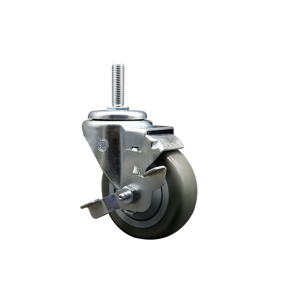 Polyurethane Swivel Threaded Stem Caster w/3.5" x 1.25" gray Wheel and 3/4" Stem & Top Locking Brake - 300 lbs Capacity/Caster - Service Caster Brand — photo 1