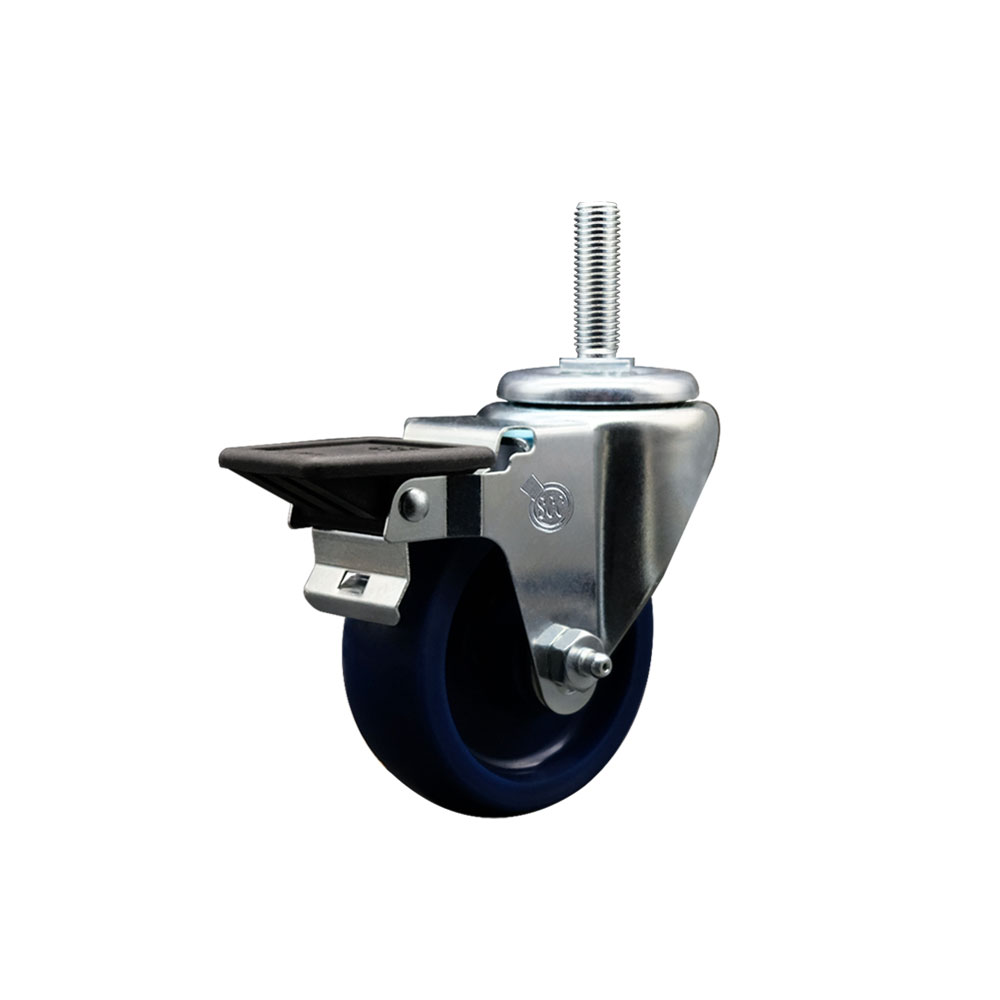 Solid Polyurethane Swivel Threaded Stem Caster w/3.5" x 1.25" Blue Wheel and 5/8" Stem & Posi Locking Brake - 300 lbs Capacity/Caster - Service Caster Brand — photo 1