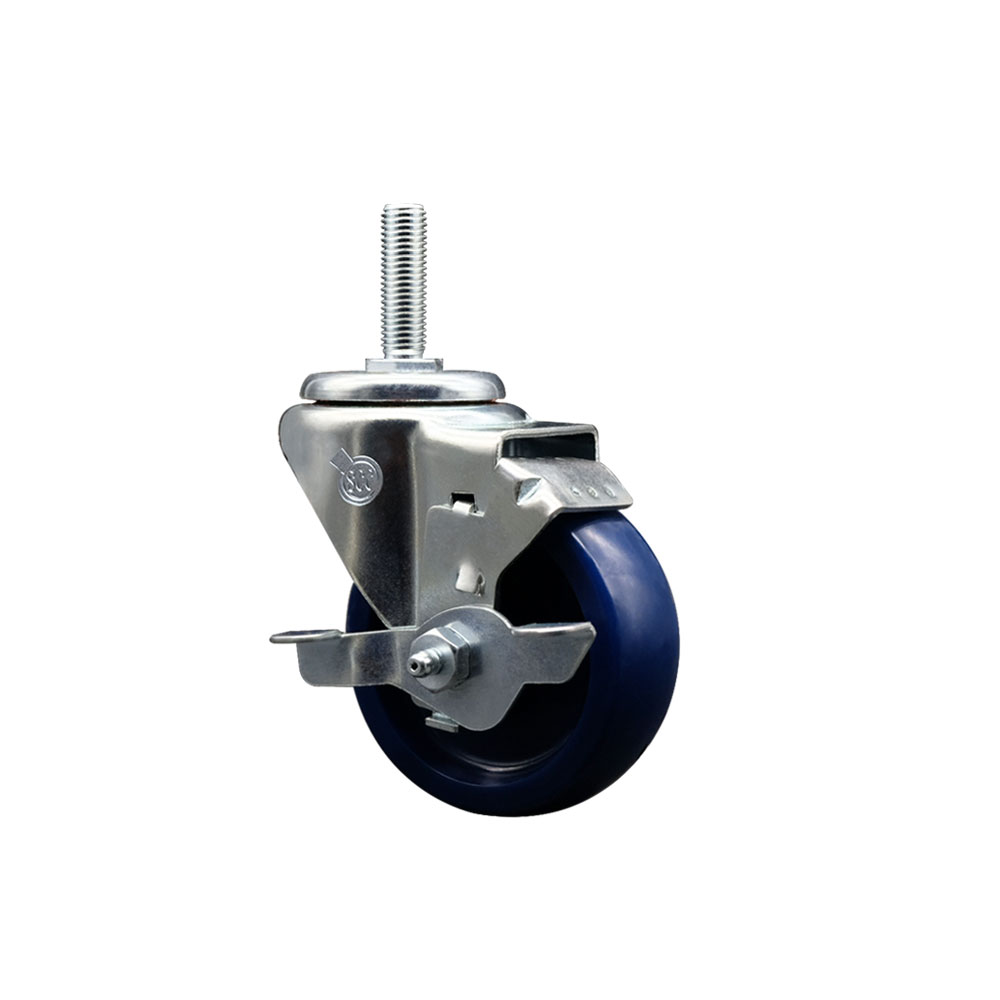 Solid Polyurethane Swivel Threaded Stem Caster w/3.5" x 1.25" Blue Wheel and 3/4" Stem & Top Locking Brake - 300 lbs Capacity/Caster - Service Caster Brand — photo 1