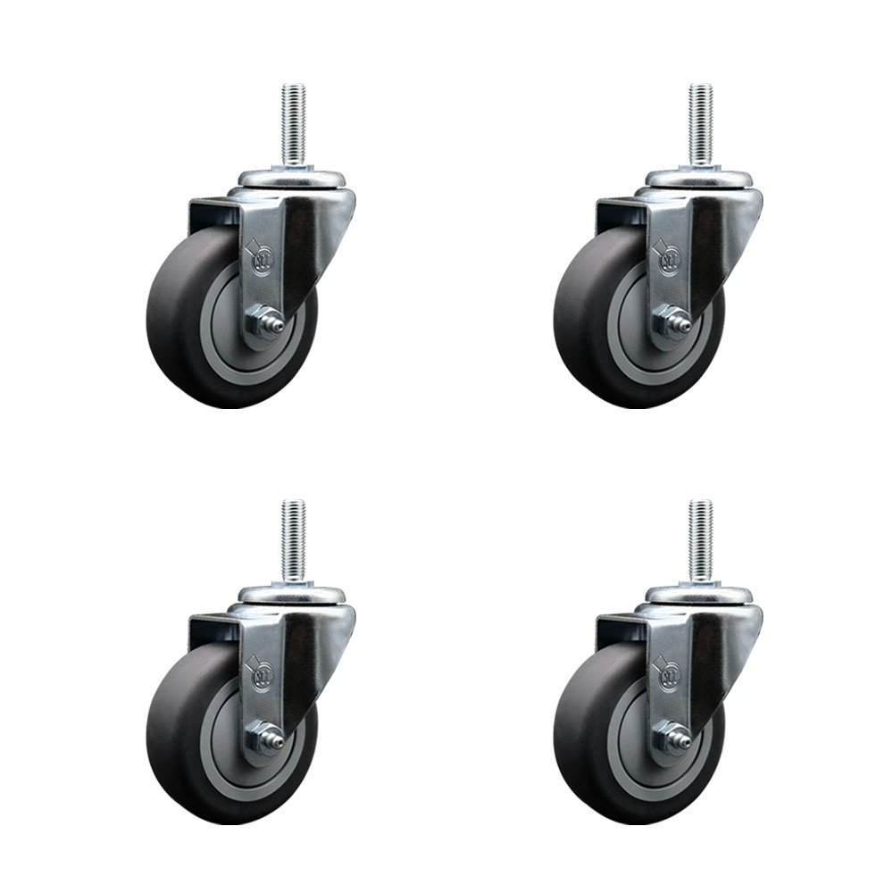 Thermoplastic Rubber Swivel Threaded Stem Caster Set of 4 w/3.5" x 1.25" Gray Wheels and 3/4" Stems - Includes 4 Swivel - 920 lbs Total Capacity - Service Caster Brand — photo 1