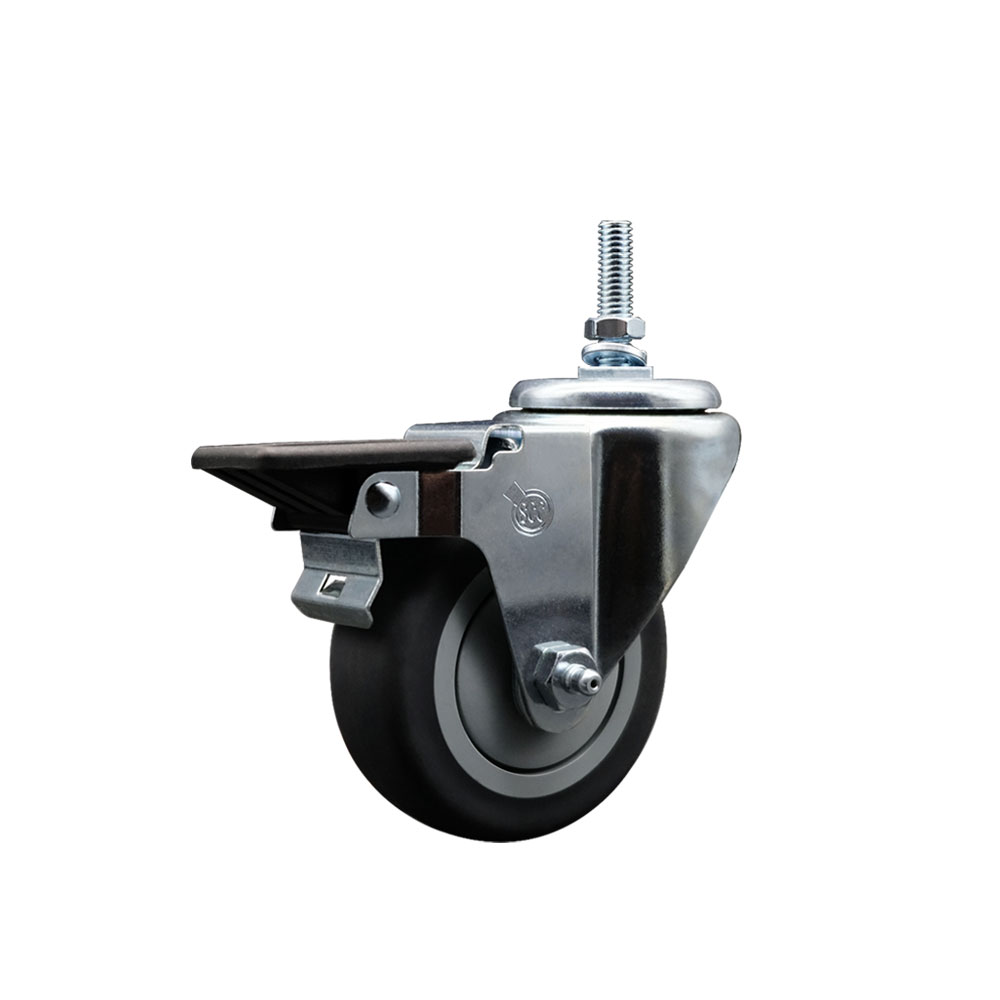 Thermoplastic Rubber Swivel Threaded Stem Caster - 3.5" x 1.25" Gray Wheel and 3/8" Stem & Posi Locking Brake - 230 lbs Capacity/Caster - Service Caster Brand — photo 1