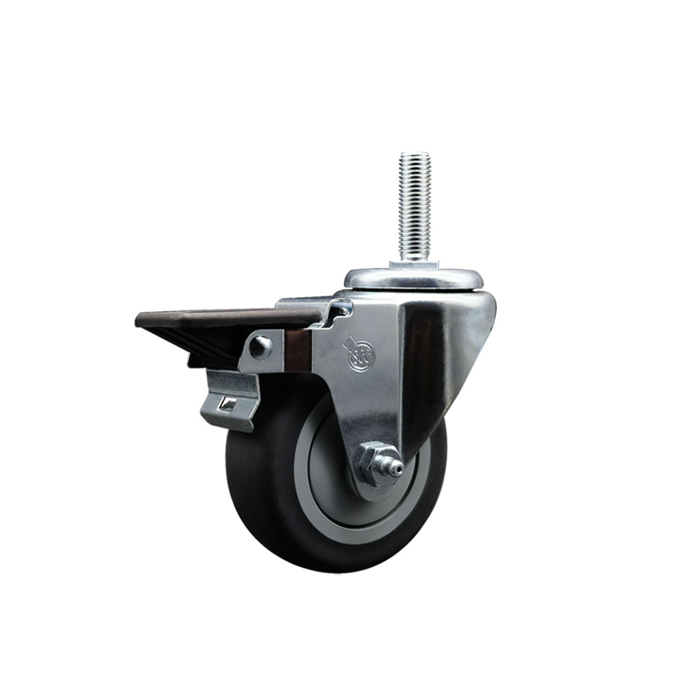 Thermoplastic Rubber Swivel Threaded Stem Caster - 3.5" x 1.25" Gray Wheel and 5/8" Stem & Posi Locking Brake - 230 lbs Capacity/Caster - Service Caster Brand — photo 1