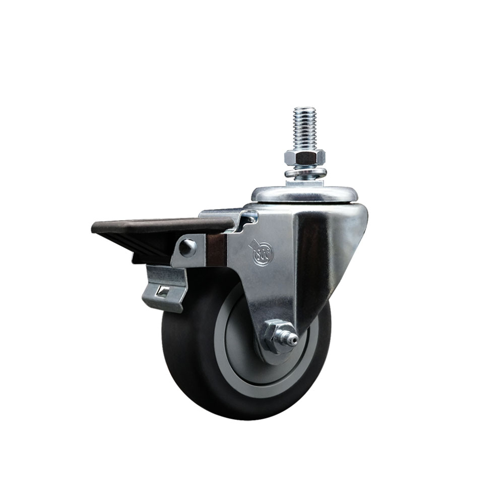Thermoplastic Rubber Swivel Threaded Stem Caster - 3.5" x 1.25" Gray Wheel and 10MM Stem & Posi Locking Brake - 230 lbs Capacity/Caster - Service Caster Brand — photo 1