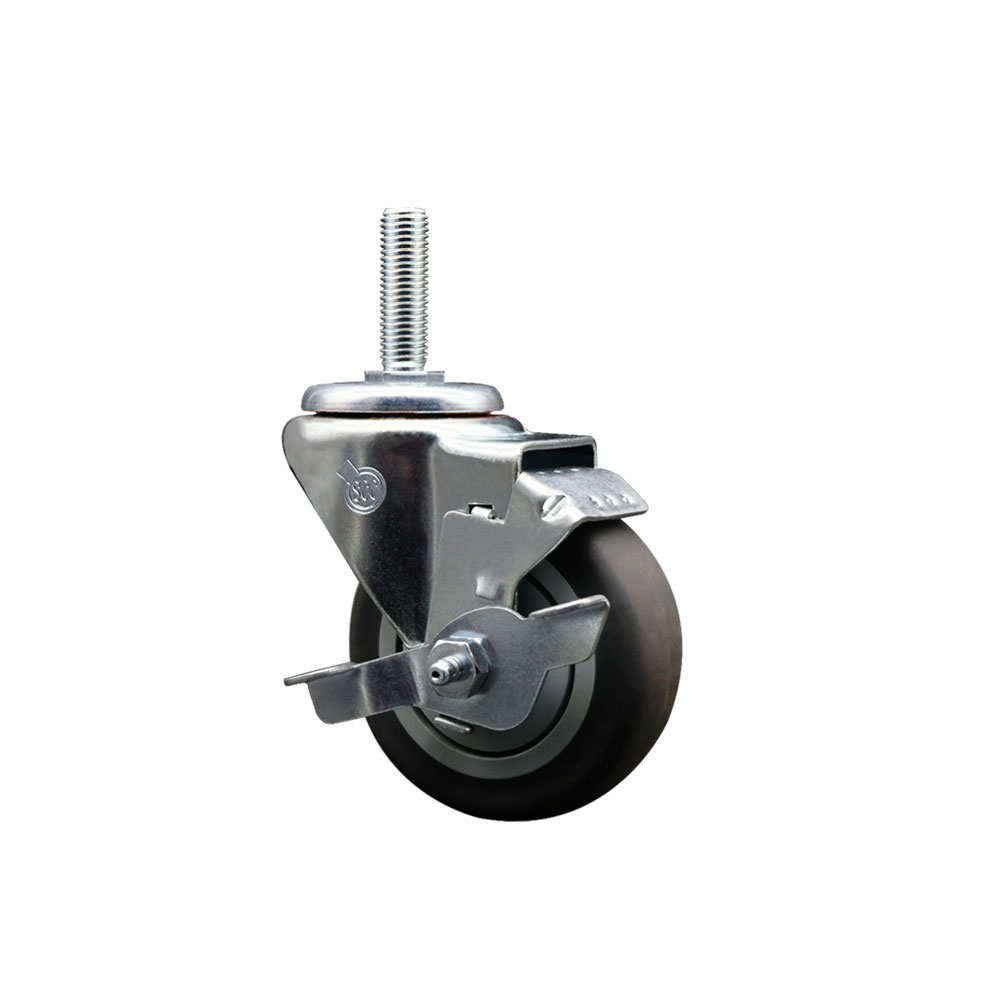 Thermoplastic Rubber Swivel Threaded Stem Caster - 3.5" x 1.25" Gray Wheel and 3/4" Stem & Top Locking Brake - 230 lbs Capacity/Caster - Service Caster Brand — photo 1