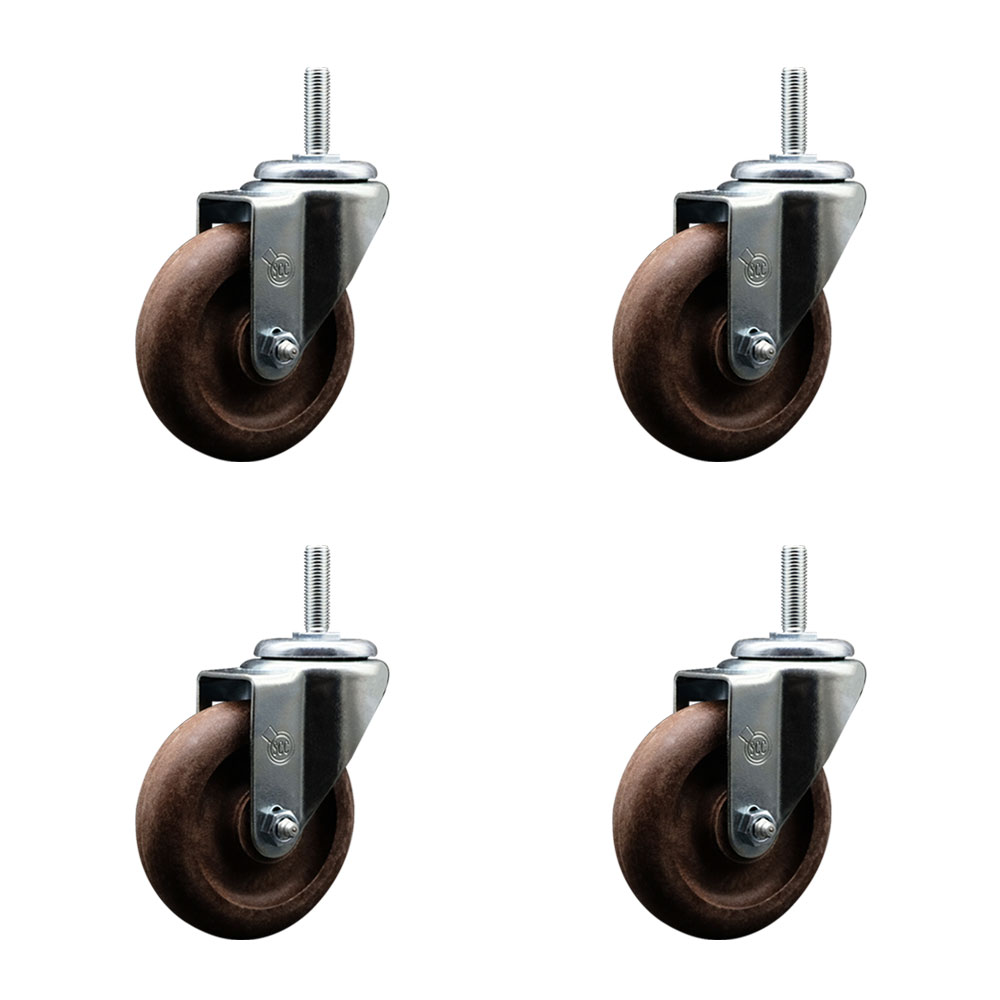High Temp Glass Filled Nylon Swivel Threaded Stem Caster Set of 4 w/4" x 1.25" Brown Wheels and 5/8" Stems - Includes 4 Swivel - 1400 lbs Total Capacity - Service Caster Brand — photo 1